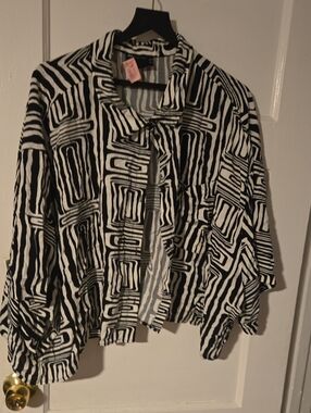 ASOS Black and White Geometric Button-Down Blouse